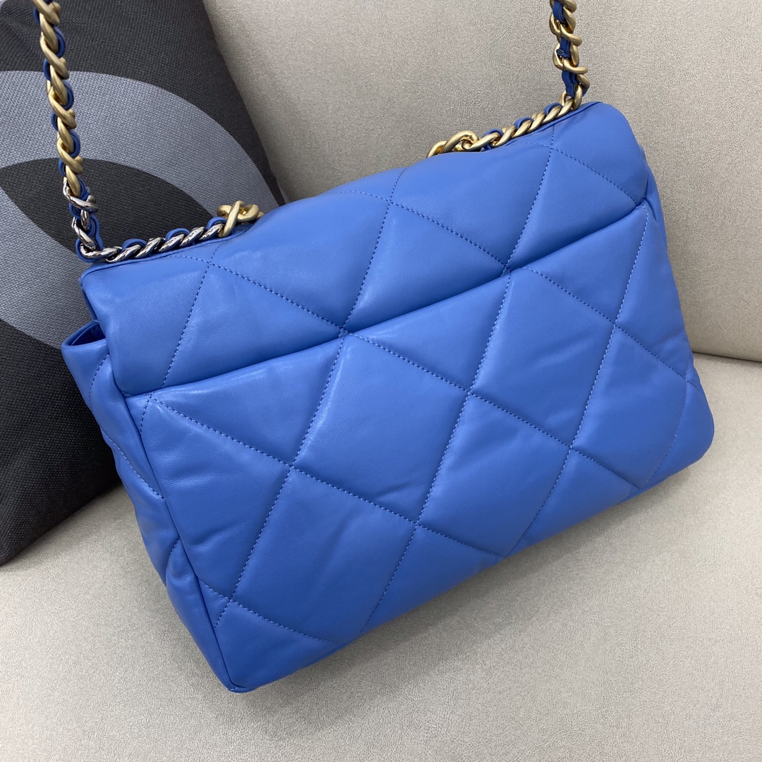 Lambskin 19 Maxi Handbag Flap Bag AS1162 Blue